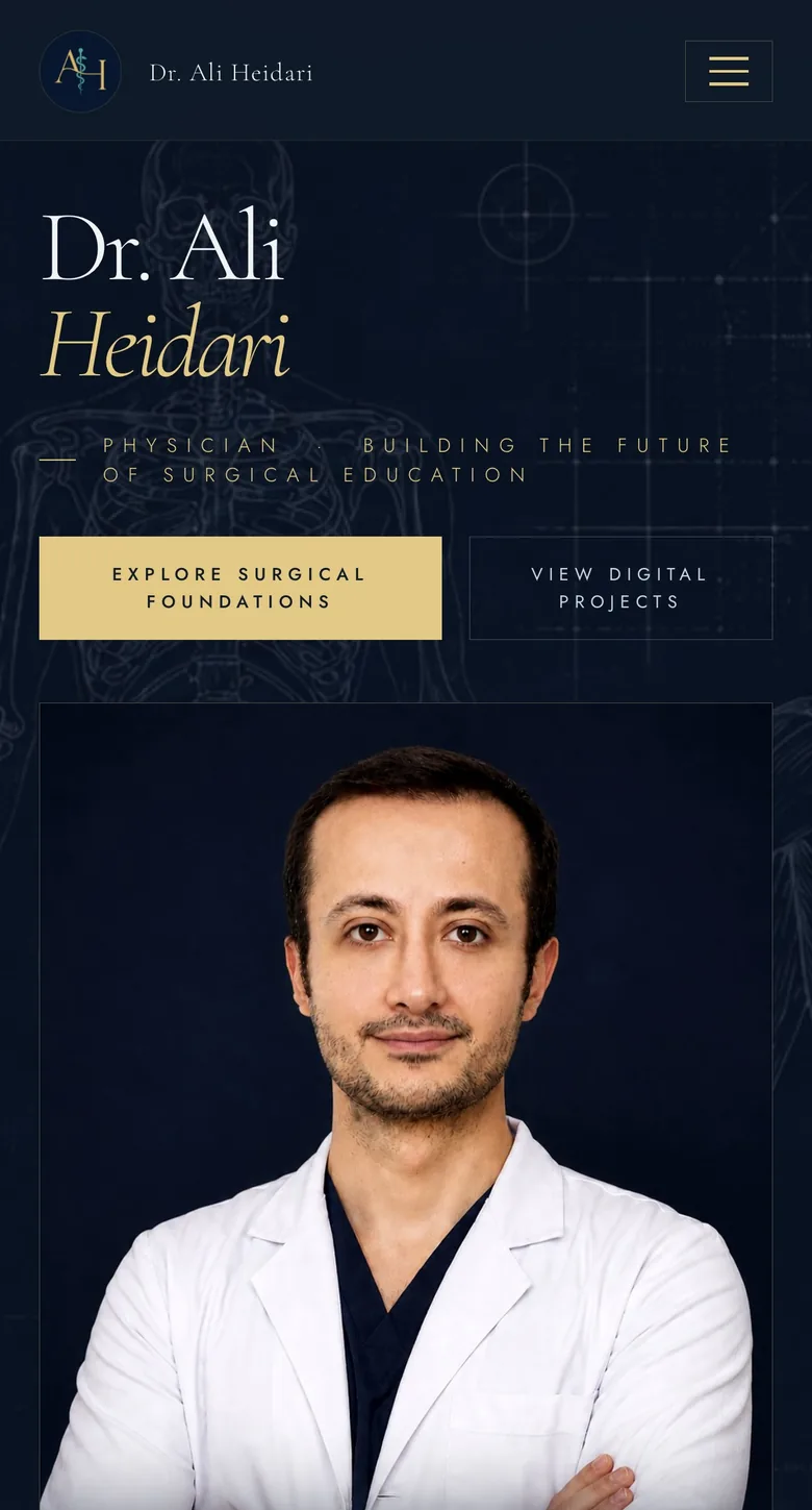 Dr. Ali Heidari website, mobile view